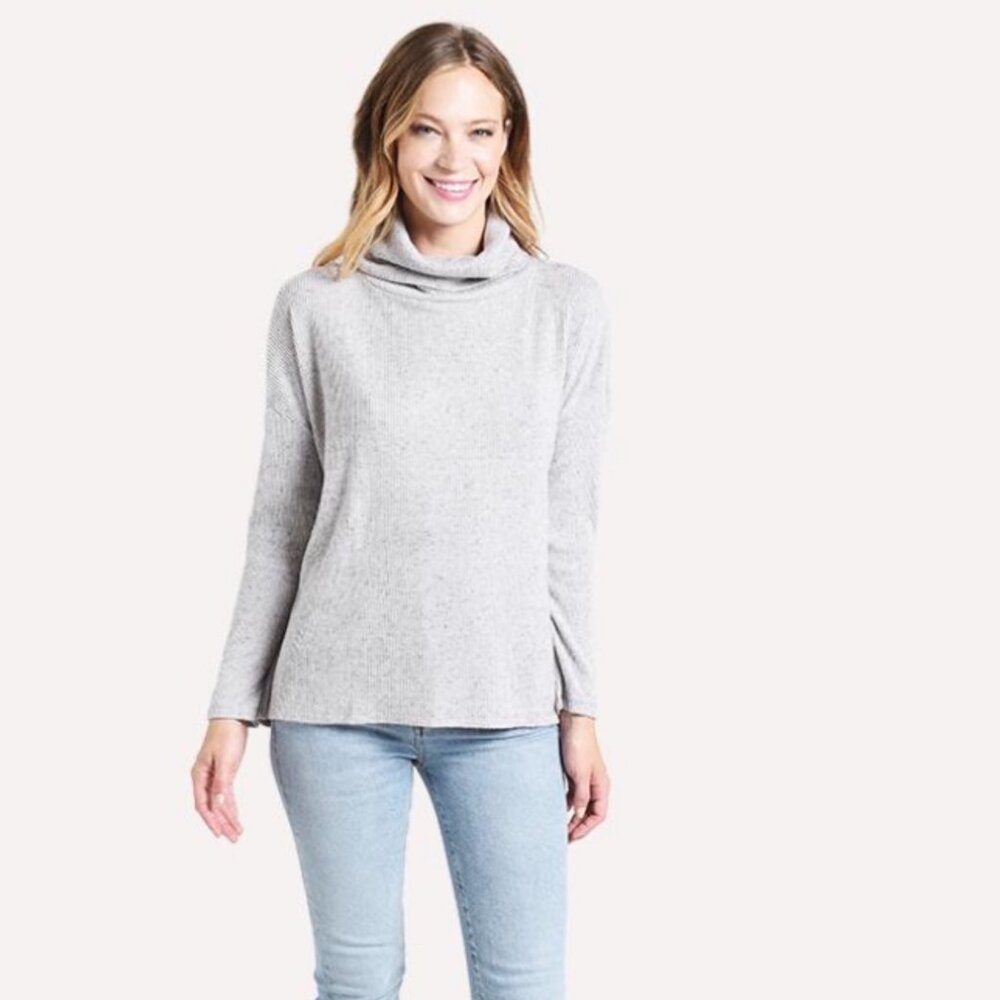 Dylan Fuzzy Flecked Fleece Cowl Neck Top Grey Size Small - Picture 8 of 8